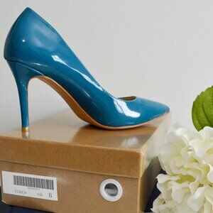 Turquoise Patent Leather Pointed Toe Stiletto Pumps